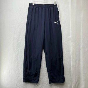 Puma Track Pants Men's L Blue Straight Leg Elastic Waist Zipped Pockets Pull On
